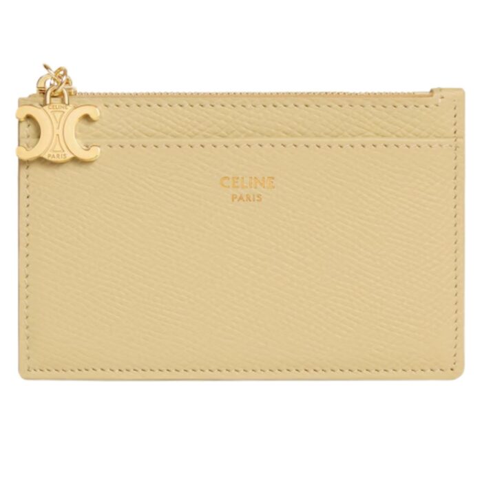 CELINE ZIPPED CARD HOLDER TRIOMPHE CHARMS IN GRAINED CALFSKIN SPRING YELLOW