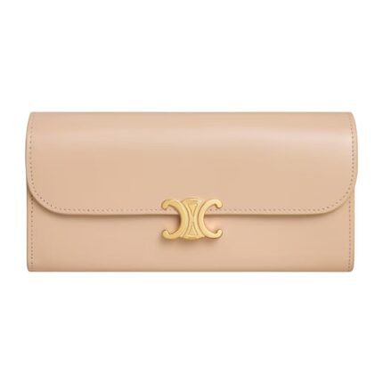 CELINE LARGE WALLET TRIOMPHE IN SHINY CALFSKIN OAT BEIGE