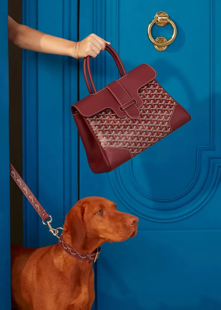 Authentic Goyard handbags — Goyardine canvas and leather structured handheld carry in tan-on-natural colorway, from the verified Goyard range at The Authentic Bags